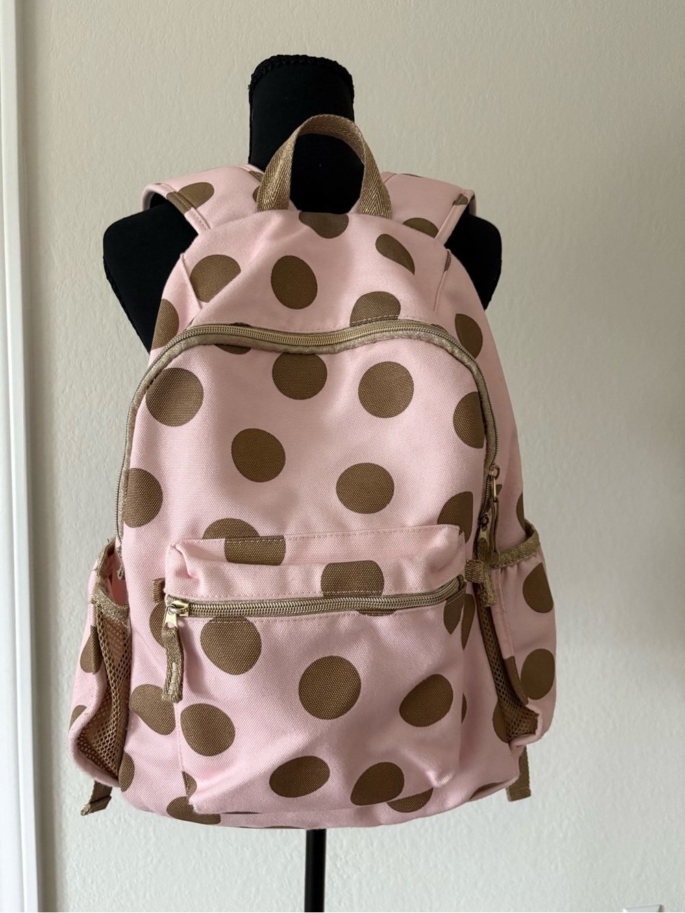 Pottery Barn Emily & Meritt Kids Polka Dot Backpack - Pink with Gold Dots